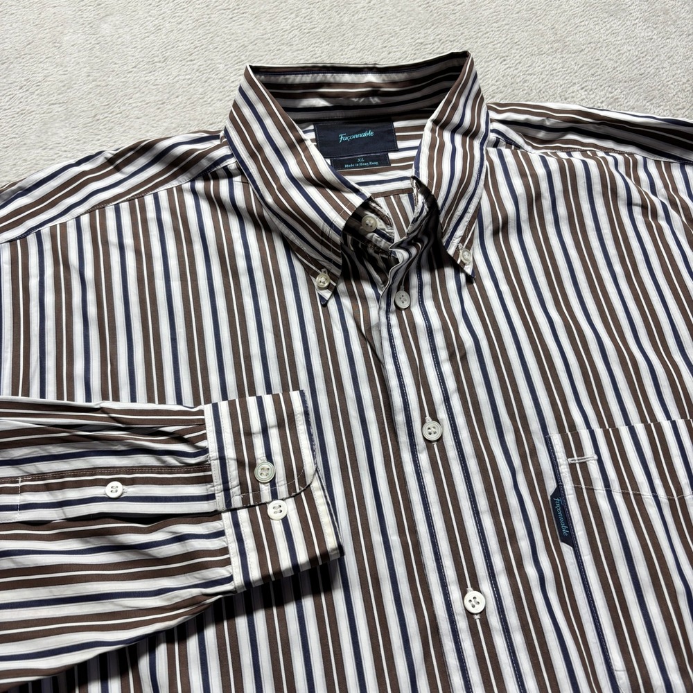 Faconnable Shirt Mens XL Brown Multi-Stripe Button-Down